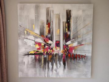 Abstract schilderij 'Skyline in de Stad' afm. 100x100cm beschikbaar voor biedingen