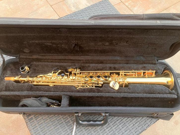 Sopraan saxofoon in praktische rugtas, Muziek en Instrumenten, Blaasinstrumenten | Saxofoons, Gebruikt, Sopraan, Met koffer, Ophalen of Verzenden