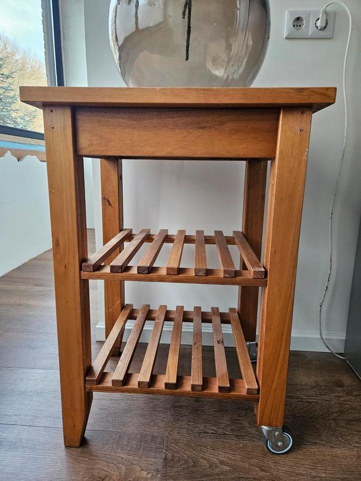Massief Grenen Slagerblok / Keukentrolley op Wielen, Huis en Inrichting, Keuken | Keukenelementen, Gebruikt, Minder dan 100 cm