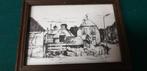 tekening ingelijst oude gebouwen, Huis en Inrichting, Woonaccessoires | Schilderijen, Tekeningen en Foto's, Ophalen of Verzenden