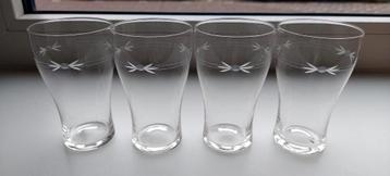 4 Antieke Vintage glazen gravure 4 X 12 CM beschikbaar voor biedingen