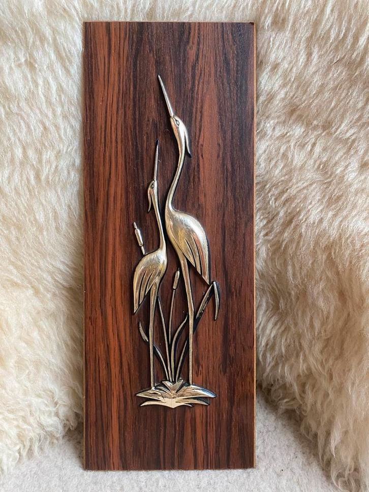 Vintage mid century wand decoratie met reigers, Huis en Inrichting, Woonaccessoires | Wanddecoraties, Zo goed als nieuw, Ophalen of Verzenden