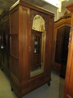 antieke eiken linnenkast kleerkast spiegeldeur hang leg, 150 tot 200 cm, Met hangruimte, Eikenhout, 50 tot 75 cm