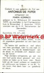 Pijper de Antonius 1899 St Willebrord 1959 Roosendaal x Koni, Verzamelen, Bidprentjes en Rouwkaarten, Bidprentje, Ophalen of Verzenden