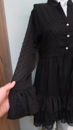 Vintage dressing geweldige jurk zwart rouches ruime S, Verzenden, Zwart, Zo goed als nieuw, Maat 36 (S)