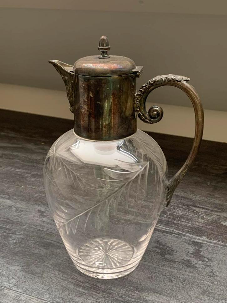 Antieke Mappin & Webb kan met zwaar verzilverd montuur, Antiek en Kunst, Antiek | Glas en Kristal, Ophalen of Verzenden