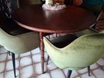 Massief houten ronde tafel 110 cm retro vintage, Gebruikt, Rond, Vier personen, Ophalen