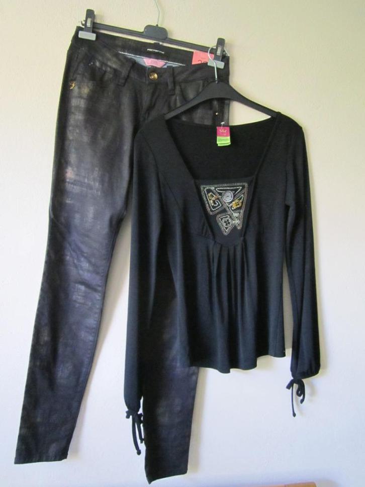 Leuk... Save The Queen + Fornarina broek mt 36., Kleding | Dames, Broeken en Pantalons, Nieuw, Maat 36 (S), Zwart, Lang, Verzenden