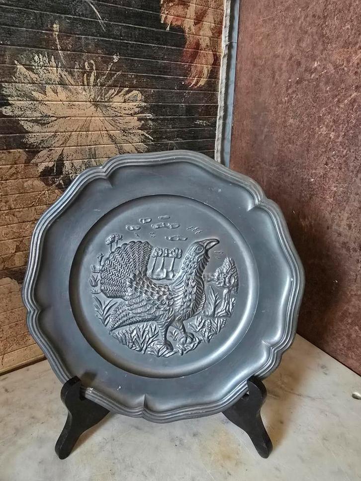 Tinnen wandbord korhoen, Antiek en Kunst, Antiek | Tin, Ophalen of Verzenden