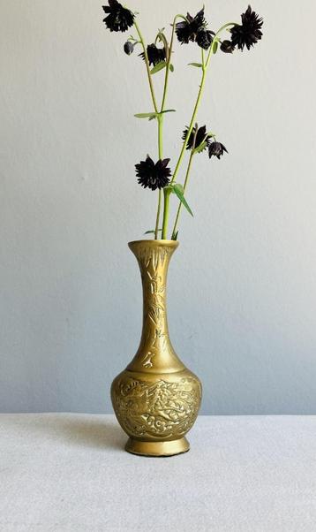 Japanse messing koper handbewerkte vaas draak en bloemen beschikbaar voor biedingen