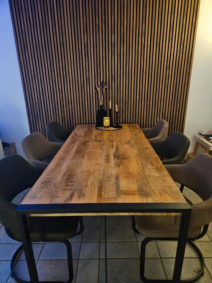 Mangohouten Eettafel met Zwart Onderstel - Perfecte Staat!, Huis en Inrichting, Tafels | Eettafels, Zo goed als nieuw, 50 tot 100 cm