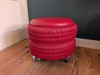 Retro vintage rode poef skai leer met opbergruimte, Ophalen, Minder dan 50 cm, Gebruikt, Retro mcm