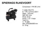 Compressor 1PK tot 20PK Spierings Rijkevoort, Nieuw, Minder dan 25 liter, Ophalen of Verzenden, 6 tot 10 bar