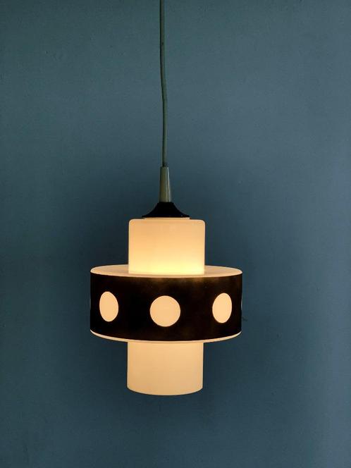 Vintage opaline glazen UFO hanglamp retro, Huis en Inrichting, Lampen | Hanglampen, Gebruikt, Minder dan 50 cm, Glas, Ophalen of Verzenden