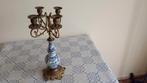 kandelaar, brons 4 armig met delfs blauwe  onderkant, Antiek en Kunst, Ophalen, Koper of Brons