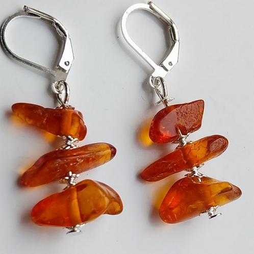 Oude Amber Oorbellen met nieuwe Verzilverde Haakjes #40265, Sieraden, Tassen en Uiterlijk, Oorbellen, Zo goed als nieuw, Hangers