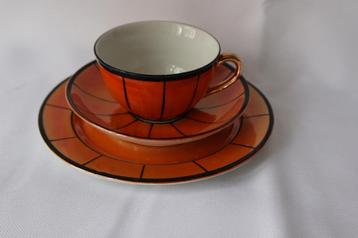 Antiek Art Deco oranje irisirend koffie set 1930-1940 beschikbaar voor biedingen