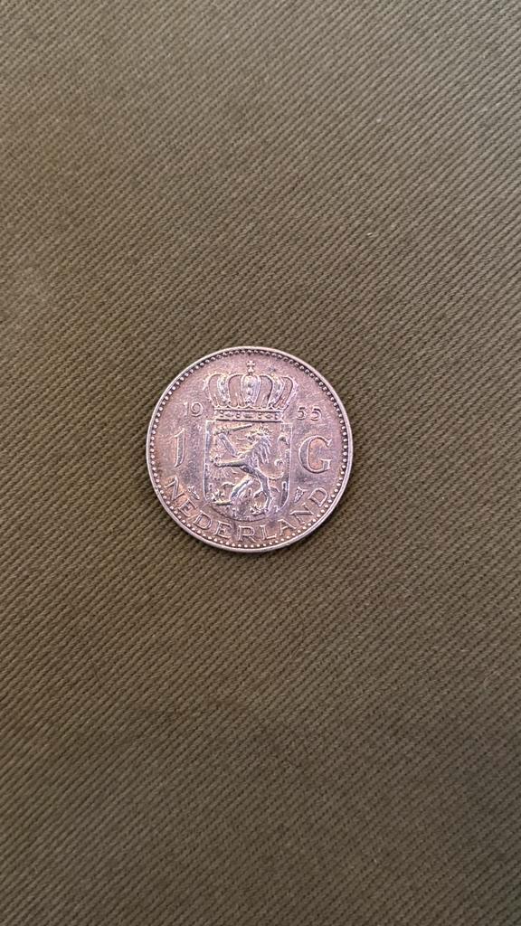 Zilveren gulden uit 1955, Postzegels en Munten, Munten | Nederland, Koningin Juliana, Zilver, Ophalen of Verzenden