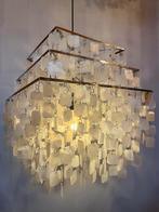 Xxl vintage capiz schelpen lamp hanglamp parelmoer Chrome, Huis en Inrichting, Baak, Ophalen of Verzenden, Glas, Baak