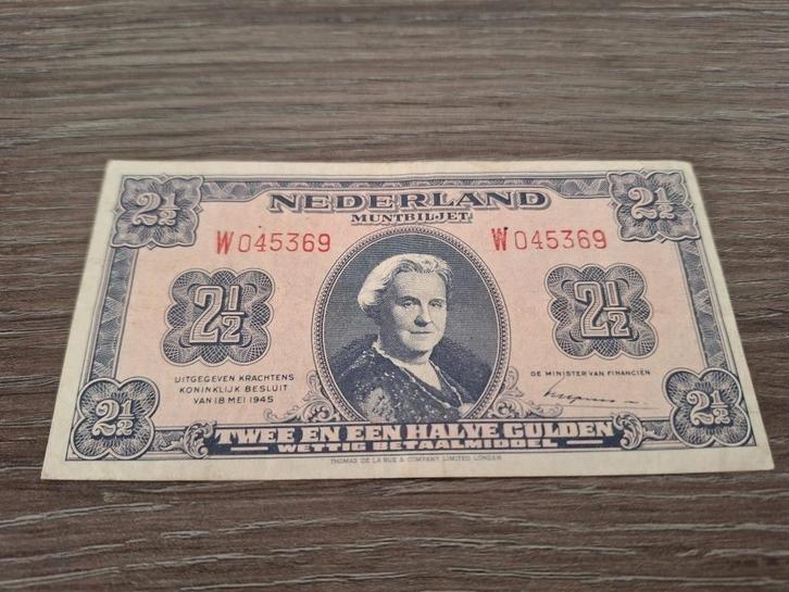 Meest zeldzame variant biljet 2,5 gulden 1945, W-serie, Postzegels en Munten, Bankbiljetten | Nederland, Ophalen of Verzenden