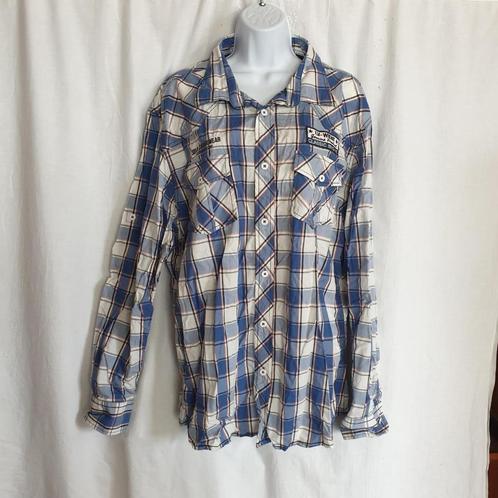 Leuk blauw geblokt overhemd, 100% katoen mt XXL merk LIV, Kleding | Heren, Grote Maten, Zo goed als nieuw, Overhemd, Blauw, Ophalen of Verzenden