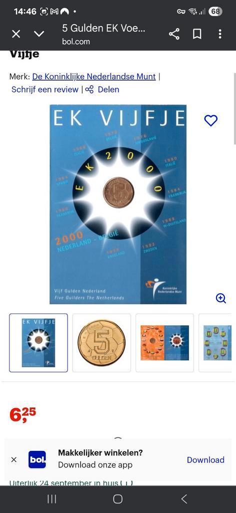 (2x) EK Vijfje 2000, Postzegels en Munten, Munten | Nederland, Losse munt, 5 gulden, Koningin Beatrix, Ophalen of Verzenden