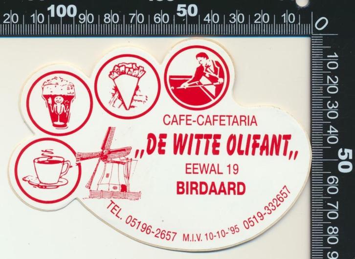 Sticker: Cafe Cafetaria De Witte Olifant - Birdaard, Verzamelen, Stickers, Zo goed als nieuw, Bedrijf of Vereniging, Ophalen of Verzenden