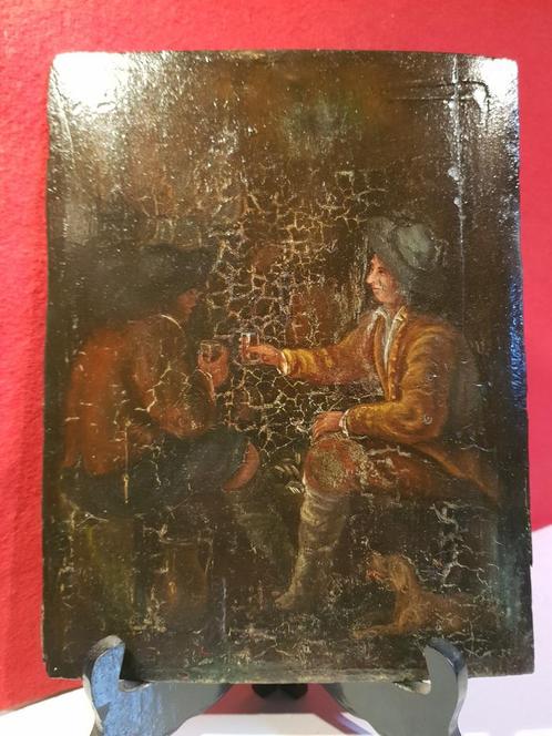 17e eeuws herbergtafereel op eiken paneel, Antiek en Kunst, Kunst | Schilderijen | Klassiek, Ophalen of Verzenden