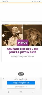 4 Kaarten Someone like her, tribute Adele en Tom Jones, Tickets en Kaartjes, Drie personen of meer, November