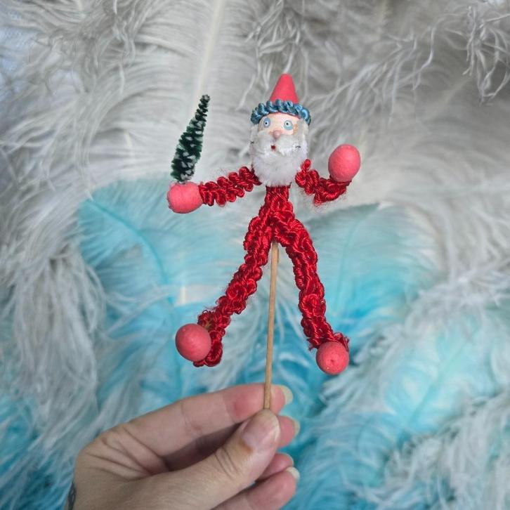 antieke kerstman chenille kerstbal feathertree kerst popje, Diversen, Kerst, Verzenden