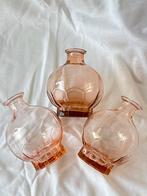 3 vintage rosaline flesjes / karafs, Antiek en Kunst, Antiek | Glas en Kristal, Ophalen of Verzenden
