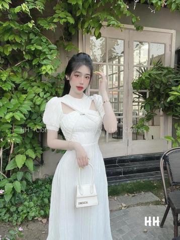 Midi jurk wit coquette cottagecore met speciale hals XS  beschikbaar voor biedingen