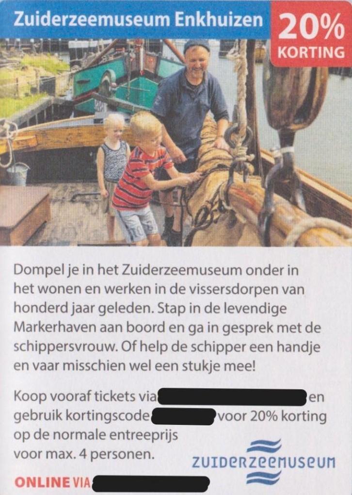 Zuiderzeemuseum Enkhuizen. 20% korting. Postcodeloterij bon., Tickets en Kaartjes, Musea, Drie personen of meer, Kortingskaart