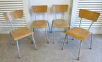 set van 4 vintage retro school stoelen, Huis en Inrichting, Grijs, Metaal, Vier, Gebruikt