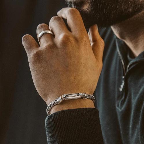zilver armband gevlochten hexagon 6mm, Sieraden, Tassen en Uiterlijk, Armbanden, Zo goed als nieuw, Zilver, Ophalen of Verzenden