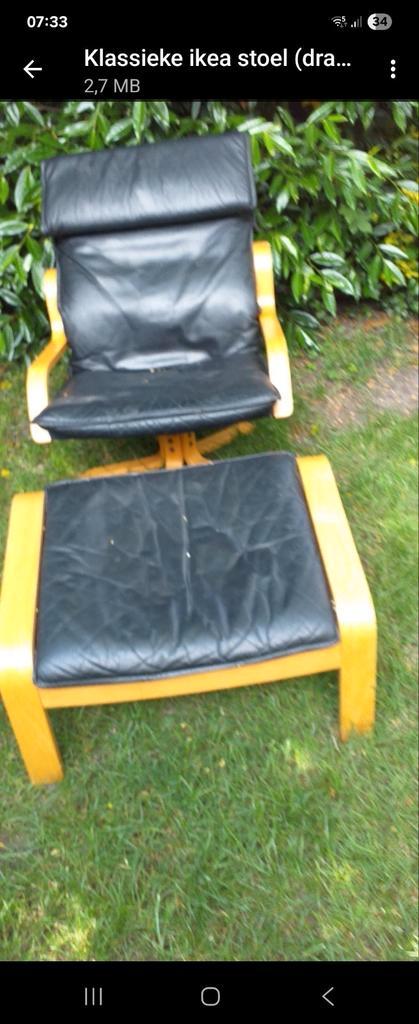 Klassieke Ikea fauteuil met voetenbank, Huis en Inrichting, Fauteuils, Gebruikt, Leer, Ophalen