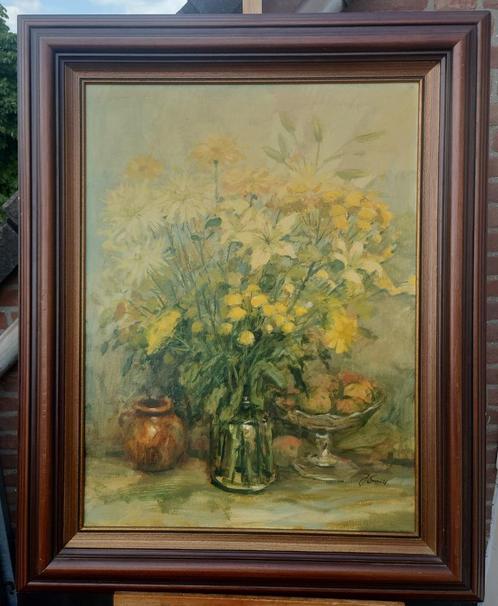Joop Smits (1938-2014) Stilleven met gele bloemen ~1970 doek, Antiek en Kunst, Kunst | Schilderijen | Klassiek, Verzenden