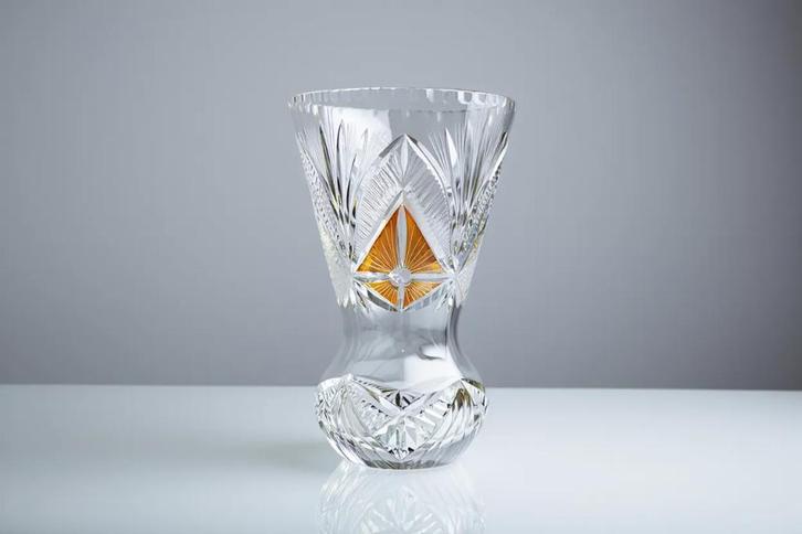 Retro Kristallen Vaas "Bohemia Crystal" Oranje Accent, Antiek en Kunst, Kunst | Designobjecten, Ophalen of Verzenden