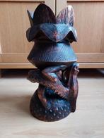 Oud houtsnijwerk Aziatische kandelaar, Antiek en Kunst, Ophalen of Verzenden