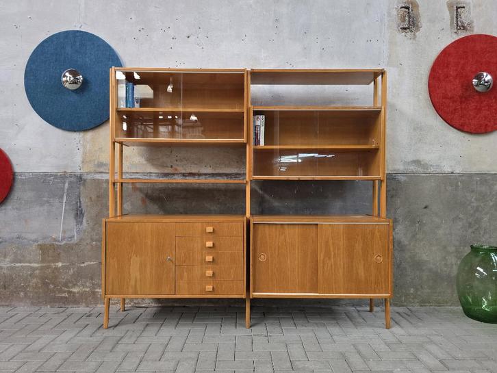 Vintage Groot Wandmeubel | Mid Century Design Vitrine Kast 5, Huis en Inrichting, Kasten | Vitrinekasten, Gebruikt, 150 tot 200 cm