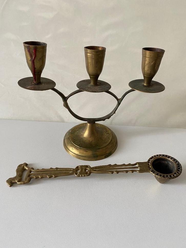 Koperen kaarsenkandelaar met kaarsendover, Antiek en Kunst, Antiek | Koper en Brons, Koper, Ophalen of Verzenden