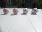 Set porseleinen roze-witte meubelknoppen (4 stuks), Ophalen, Zo goed als nieuw