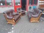Mooie kwaliteit leren 3 + 2 + 1 zits in goede staat, Huis en Inrichting, Banken | Bankstellen, Ophalen, Gebruikt, Klassiek, Hout