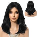 Pruik halflang zwart haar in laagjes met pony, Verzenden, Nieuw, Pruik of Haarverlenging