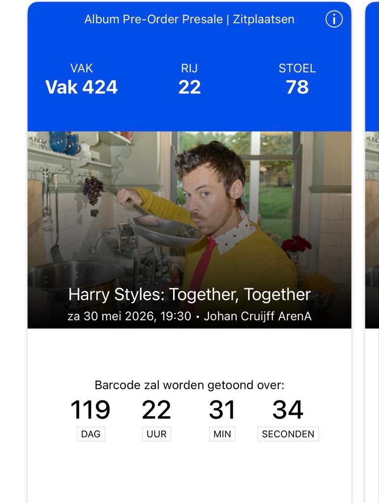 2 kaarten Harry Styles Amsterdam zaterdag 30 mei, Twee personen, Mei