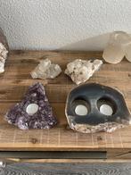 Amethist en agaat waxinehouder bergkristal en aragoniet, Ophalen of Verzenden, Mineraal