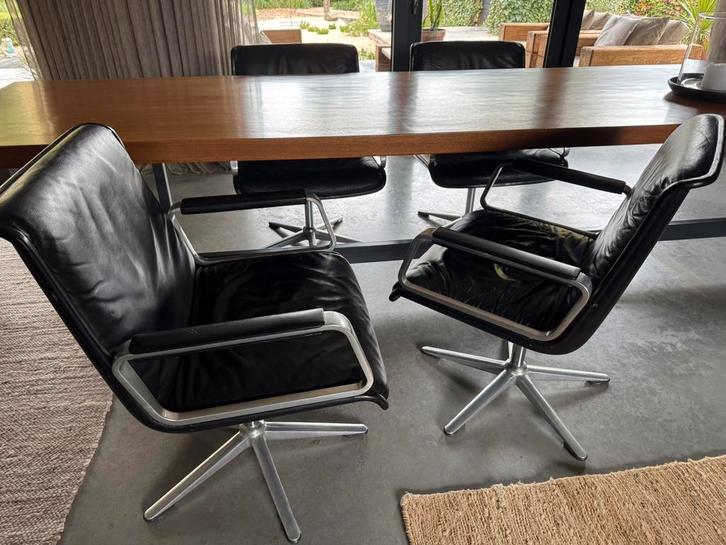 4 stuks Channel fauteuils geborsteld RVS topkwaliteit Leer, Huis en Inrichting, Stoelen, Ophalen