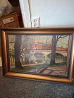 Schilderij - Riviergezicht met Brug, Antiek en Kunst, Ophalen of Verzenden