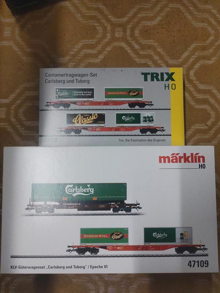 Draagwagons Carlsberg en Tuborg, Hobby en Vrije tijd, Modeltreinen | H0, Zo goed als nieuw, Wagon, Wisselstroom, Märklin, Ophalen of Verzenden