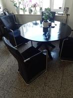 Te koop zwarte ronde Tafel 130 cm +4 stoelen. compl 200 euro, Huis en Inrichting, Ophalen, Gebruikt, Rond, 75 cm of meer